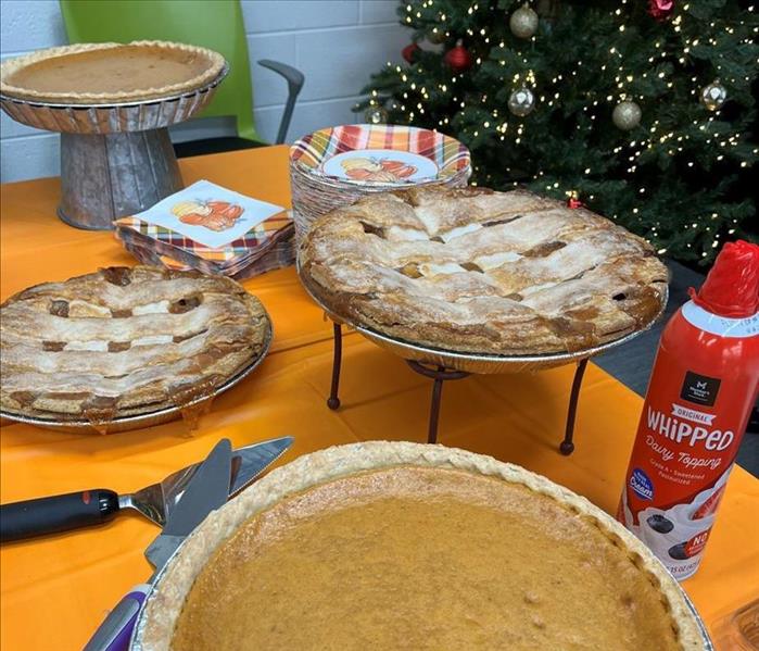 pumpkin pie on table